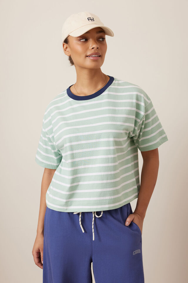 Brea Boxy Tee - Seafoam/White Stripe