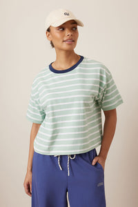 Brea Boxy Tee - Seafoam/White Stripe