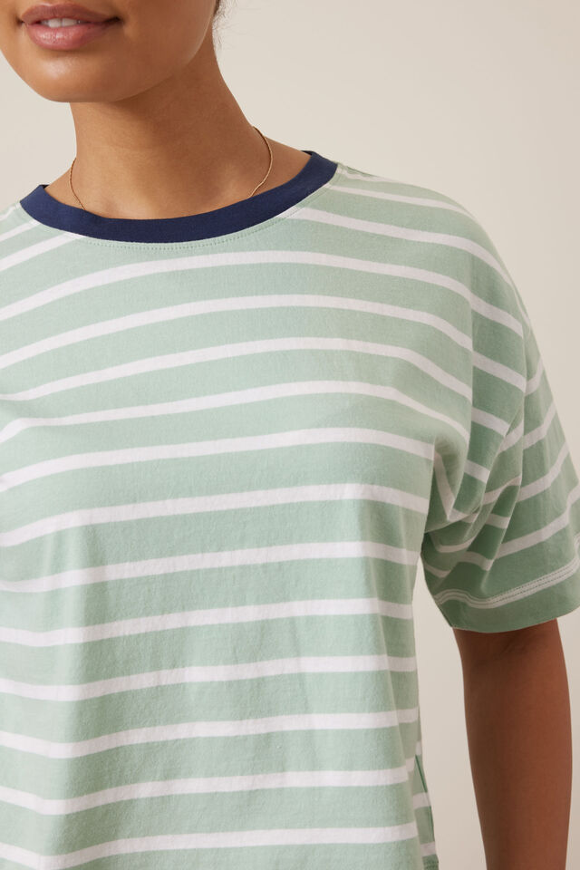 Brea Boxy Tee - Seafoam/White Stripe