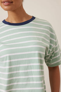 Brea Boxy Tee - Seafoam/White Stripe