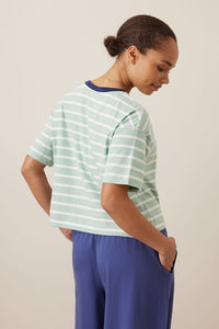 Brea Boxy Tee - Seafoam/White Stripe