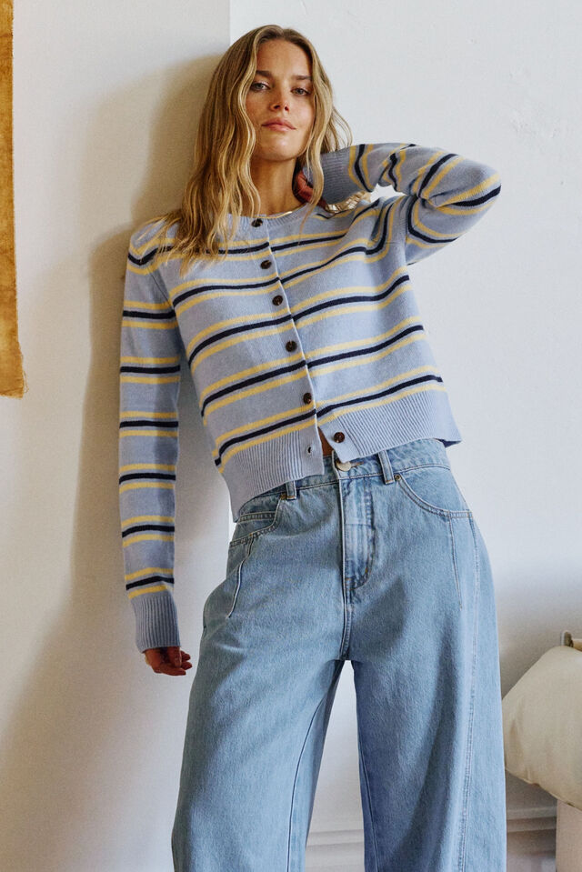 Laine Long Sleeve Knit Cardi - Blue Stripe