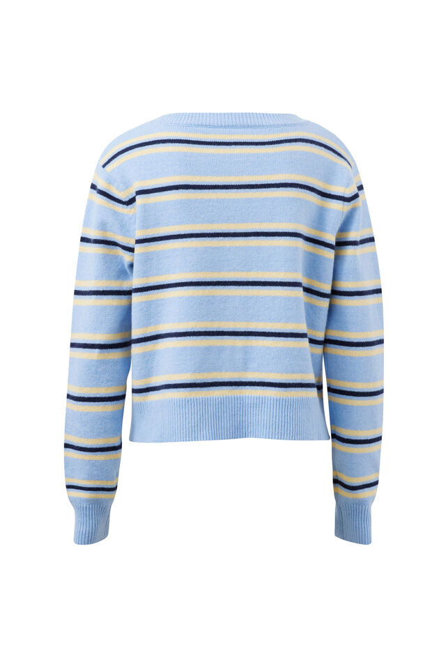 Laine Long Sleeve Knit Cardi - Blue Stripe