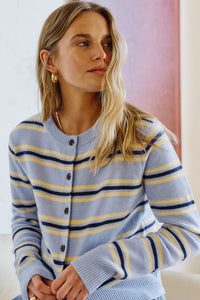 Laine Long Sleeve Knit Cardi - Blue Stripe