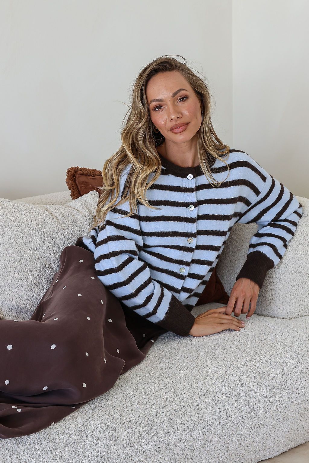 Stripe Zara Cardi - Blue/Chocolate