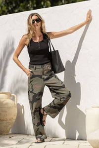 Stretch Camo Barrel Jean - Khaki