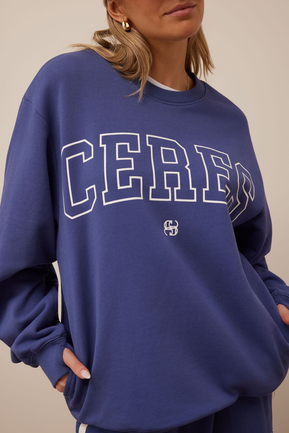 Isla Oversized Slouchy Crew - Washed Navy White Heritage Logo