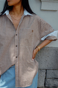 Peta Oversized Shirt - Toffee Check
