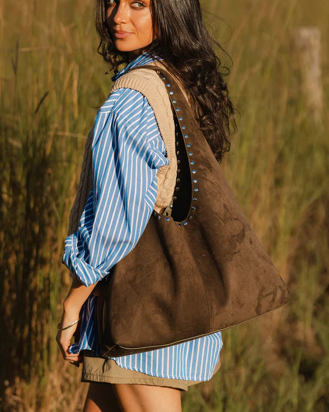 Hailey Suedette Shoulder Bag - Olive Brown