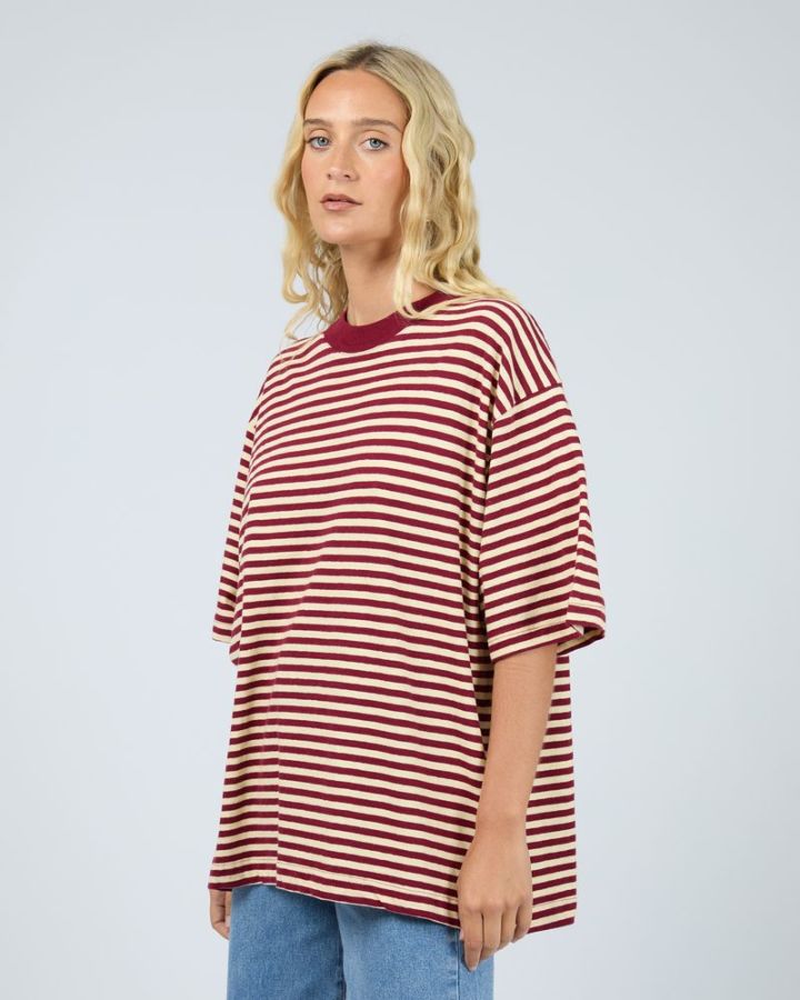 Paloma Oversized Stripe Tee - Wine