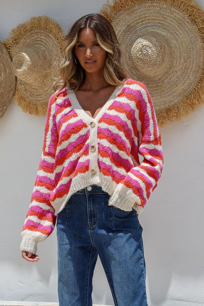 Wave Knit Cardi - Pink/Orange