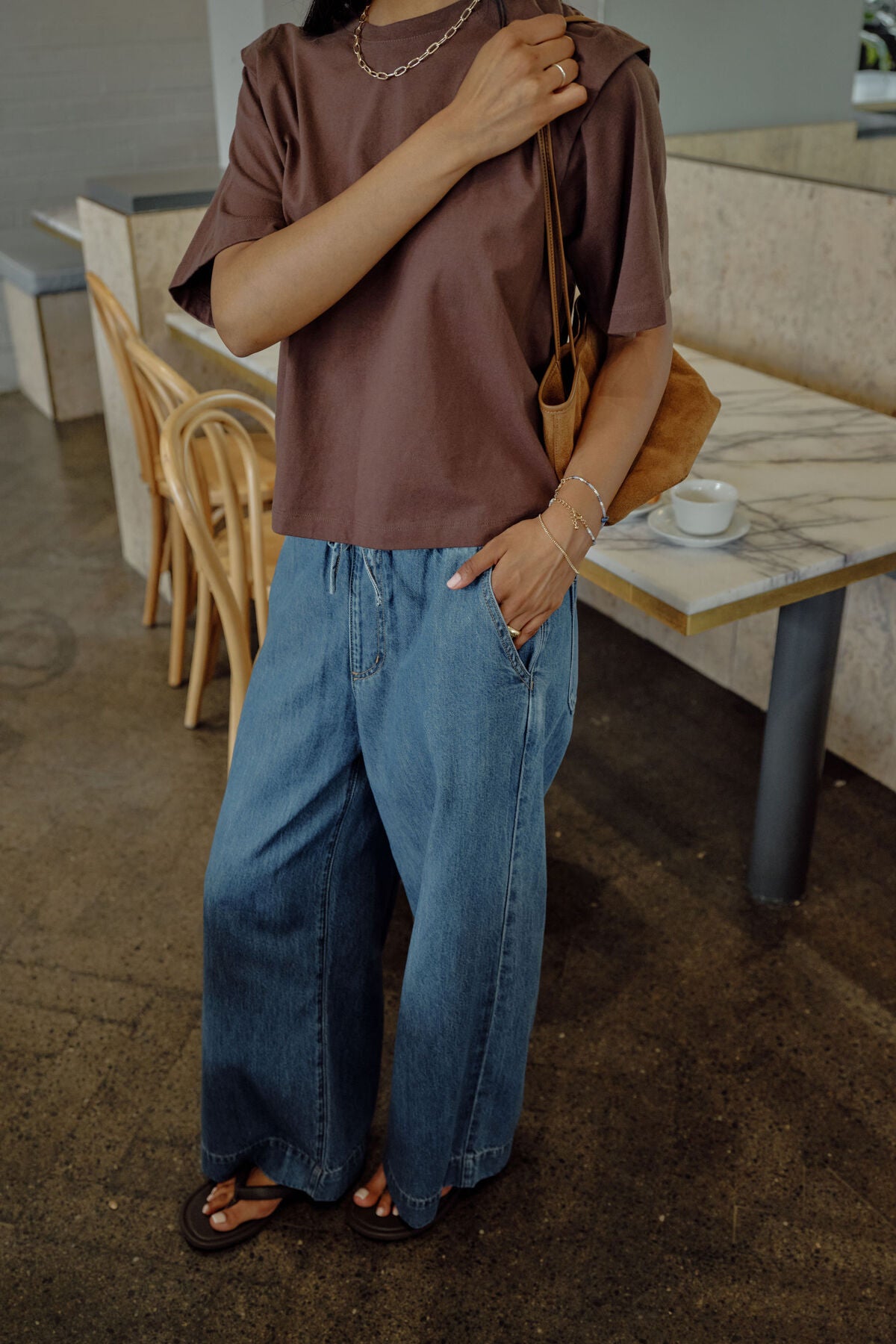 Rainey Pleat Sleeve Tee - Brunette Brown