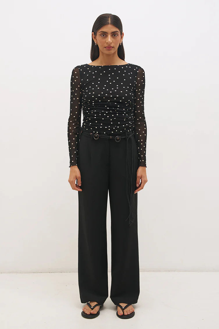 Vesper Spot Long Sleeve Top - Black Base Polka Dot