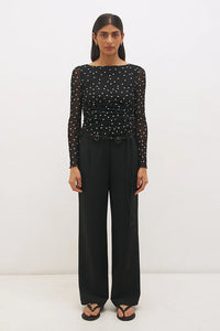 Vesper Spot Long Sleeve Top - Black Base Polka Dot