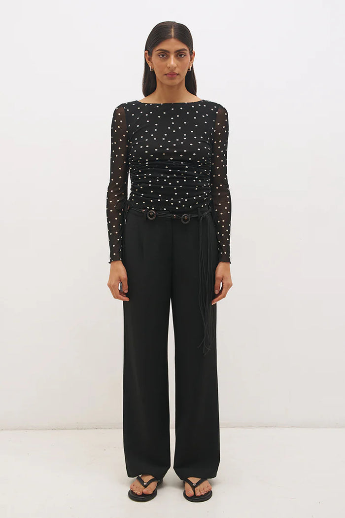 Vesper Spot Long Sleeve Top - Black Base Polka Dot