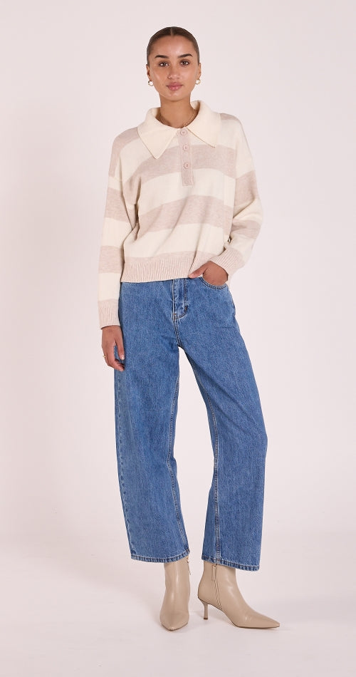 Stefi Rugby Knit - Cream Beige Stripe