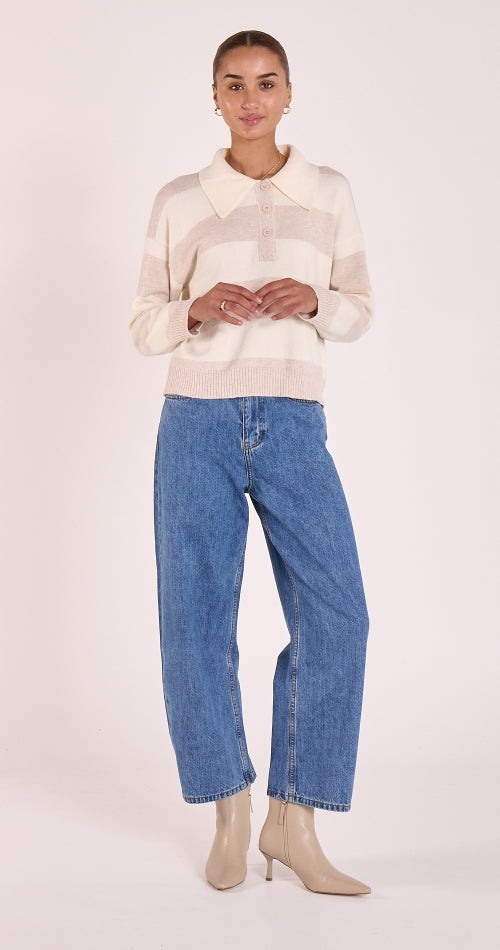 Stefi Rugby Knit - Cream Beige Stripe
