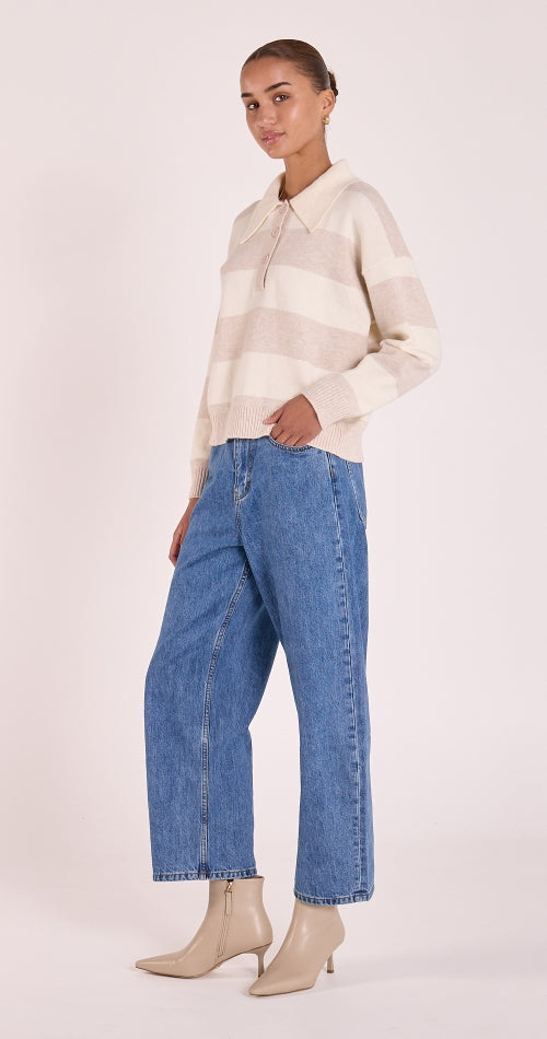 Stefi Rugby Knit - Cream Beige Stripe