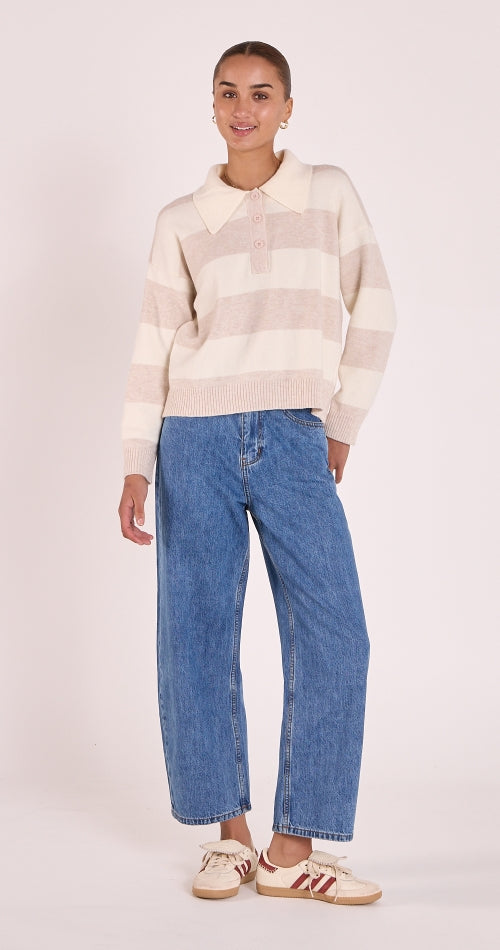 Stefi Rugby Knit - Cream Beige Stripe