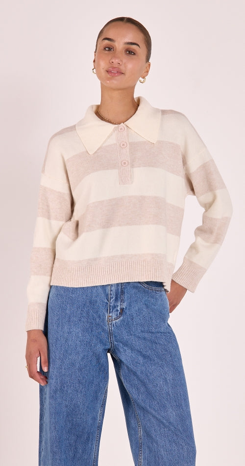 Stefi Rugby Knit - Cream Beige Stripe