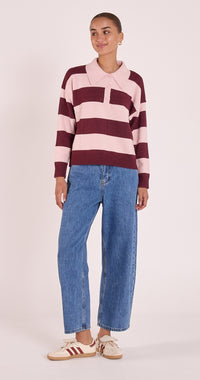 Stefi Rugby Knit - Pink Burgundy Stripe