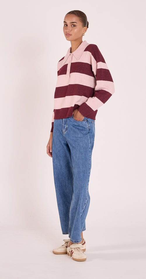 Stefi Rugby Knit - Pink Burgundy Stripe