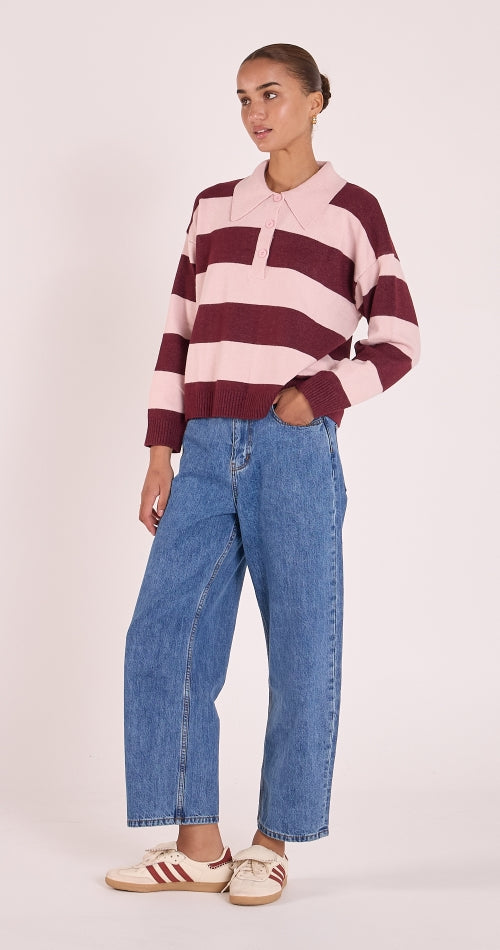 Stefi Rugby Knit - Pink Burgundy Stripe