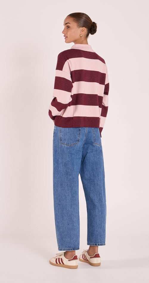 Stefi Rugby Knit - Pink Burgundy Stripe