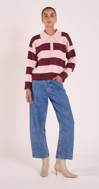 Stefi Rugby Knit - Pink Burgundy Stripe