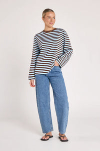 Carter Long Sleeve Tee - Chocolate Blue Stripe