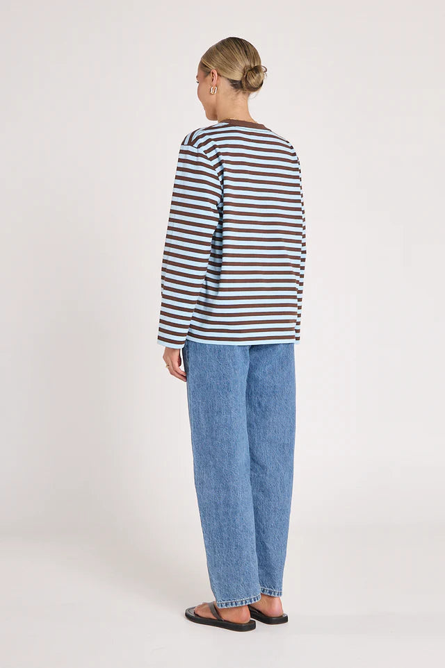Carter Long Sleeve Tee - Chocolate Blue Stripe