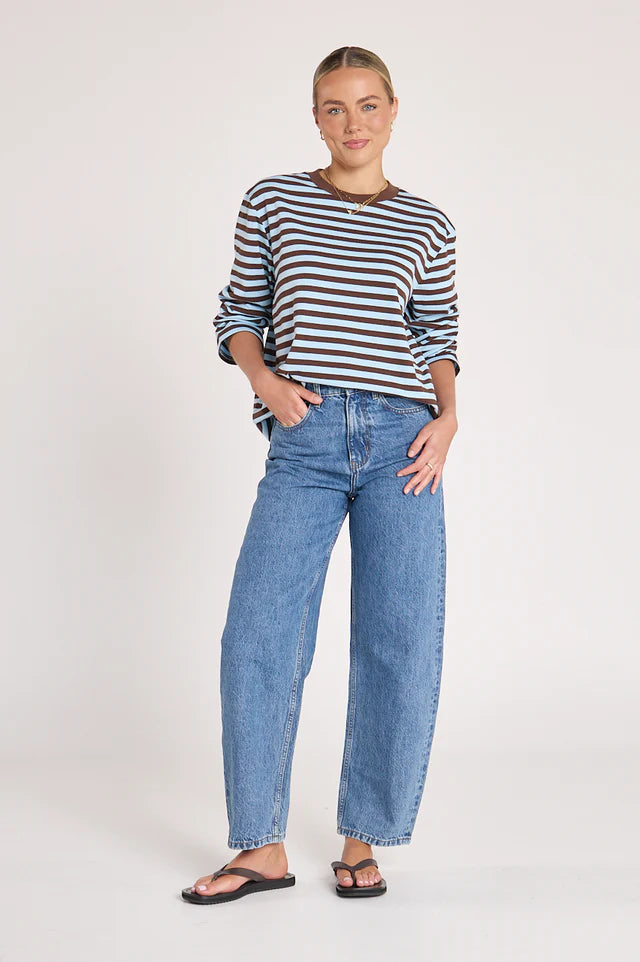 Carter Long Sleeve Tee - Chocolate Blue Stripe