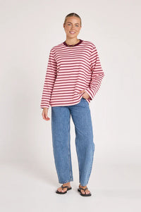 Carter Long Sleeve Tee - Burgundy Pink Stripe