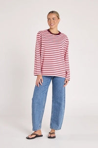 Carter Long Sleeve Tee - Burgundy Pink Stripe