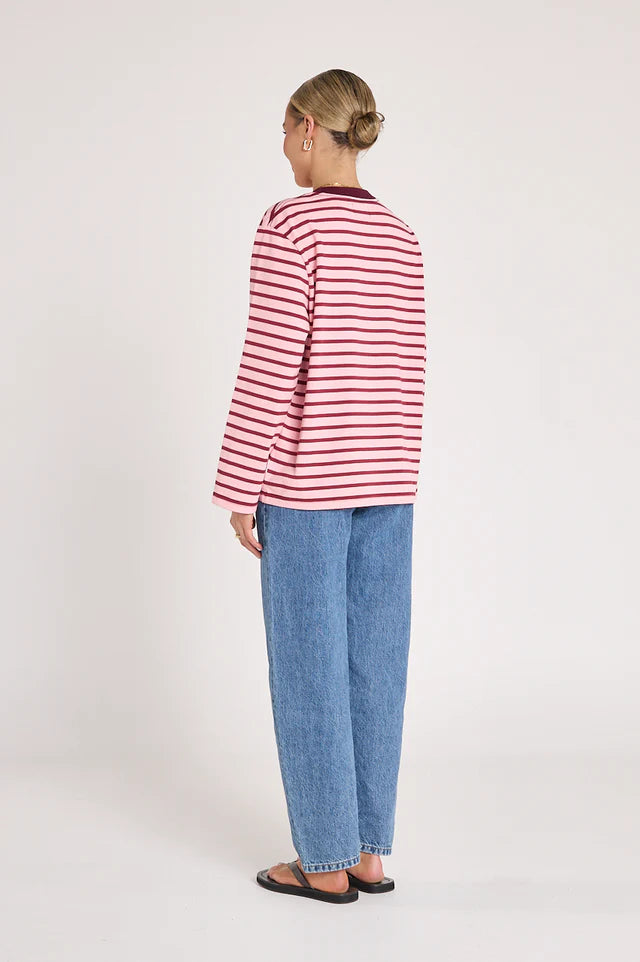 Carter Long Sleeve Tee - Burgundy Pink Stripe