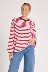 Carter Long Sleeve Tee - Burgundy Pink Stripe