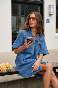 Sammy Relaxed Shirt Dress - Fresh Indigo