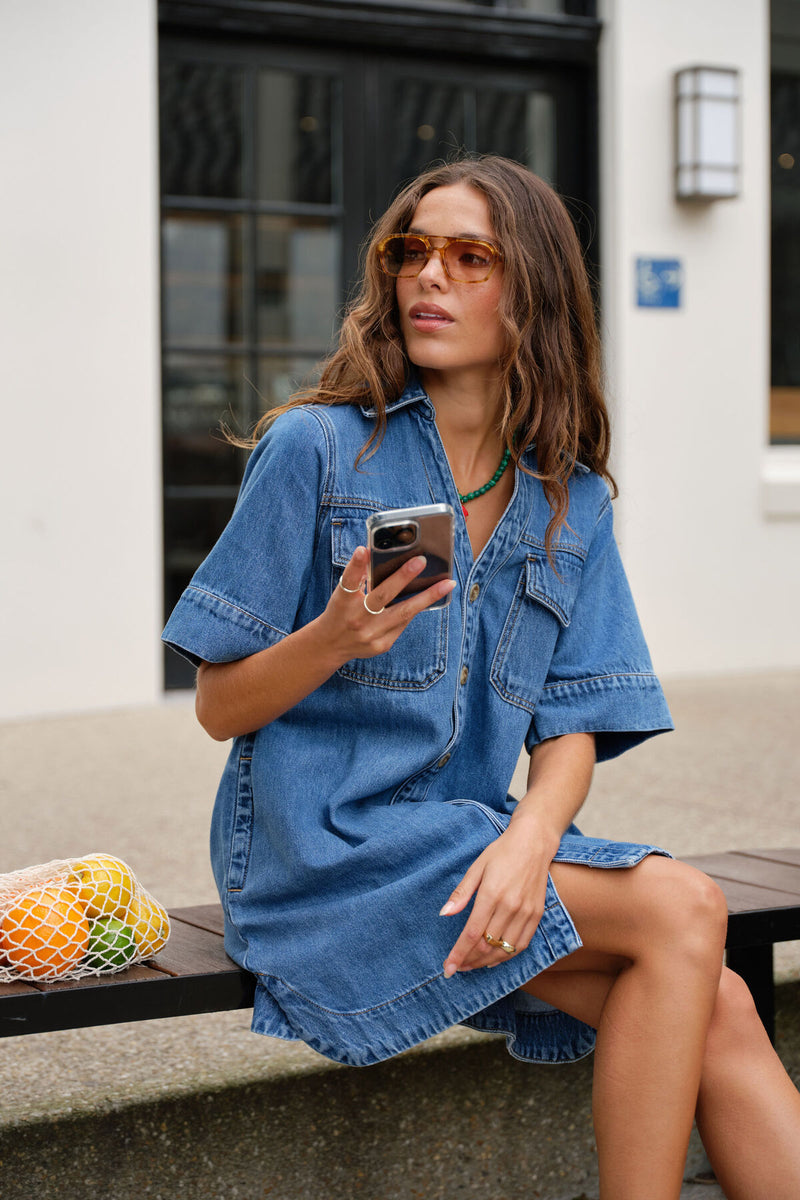 Sammy Relaxed Shirt Dress - Fresh Indigo