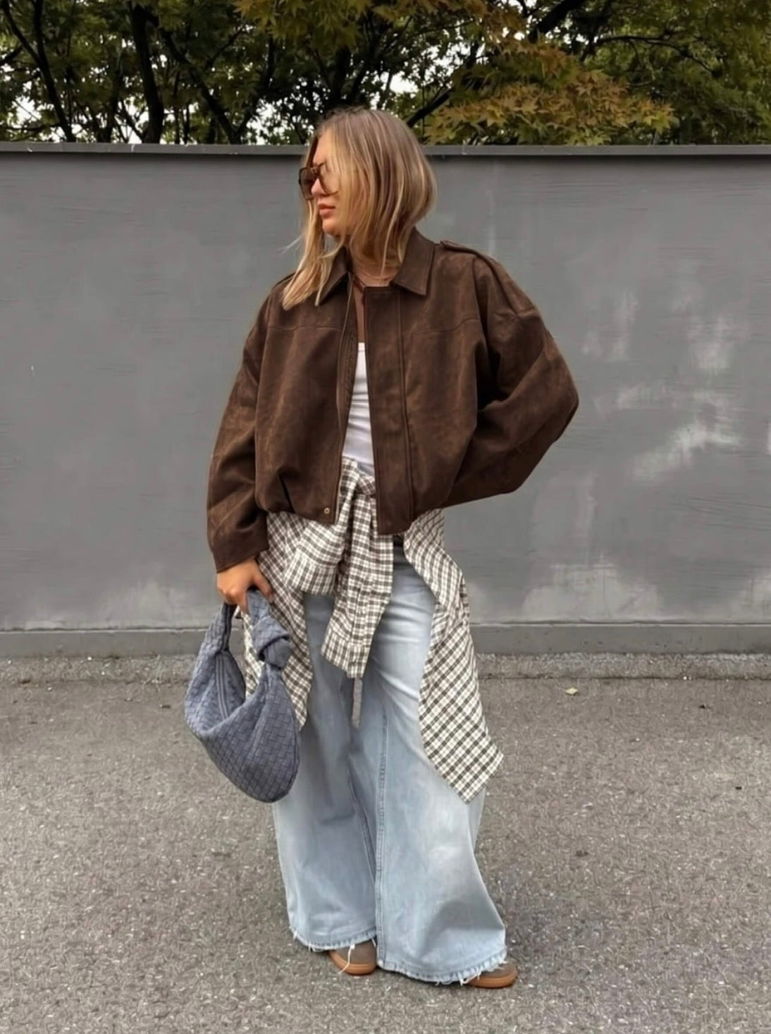 Suede Zip Gather Hem Bomber Jacket - Mocha