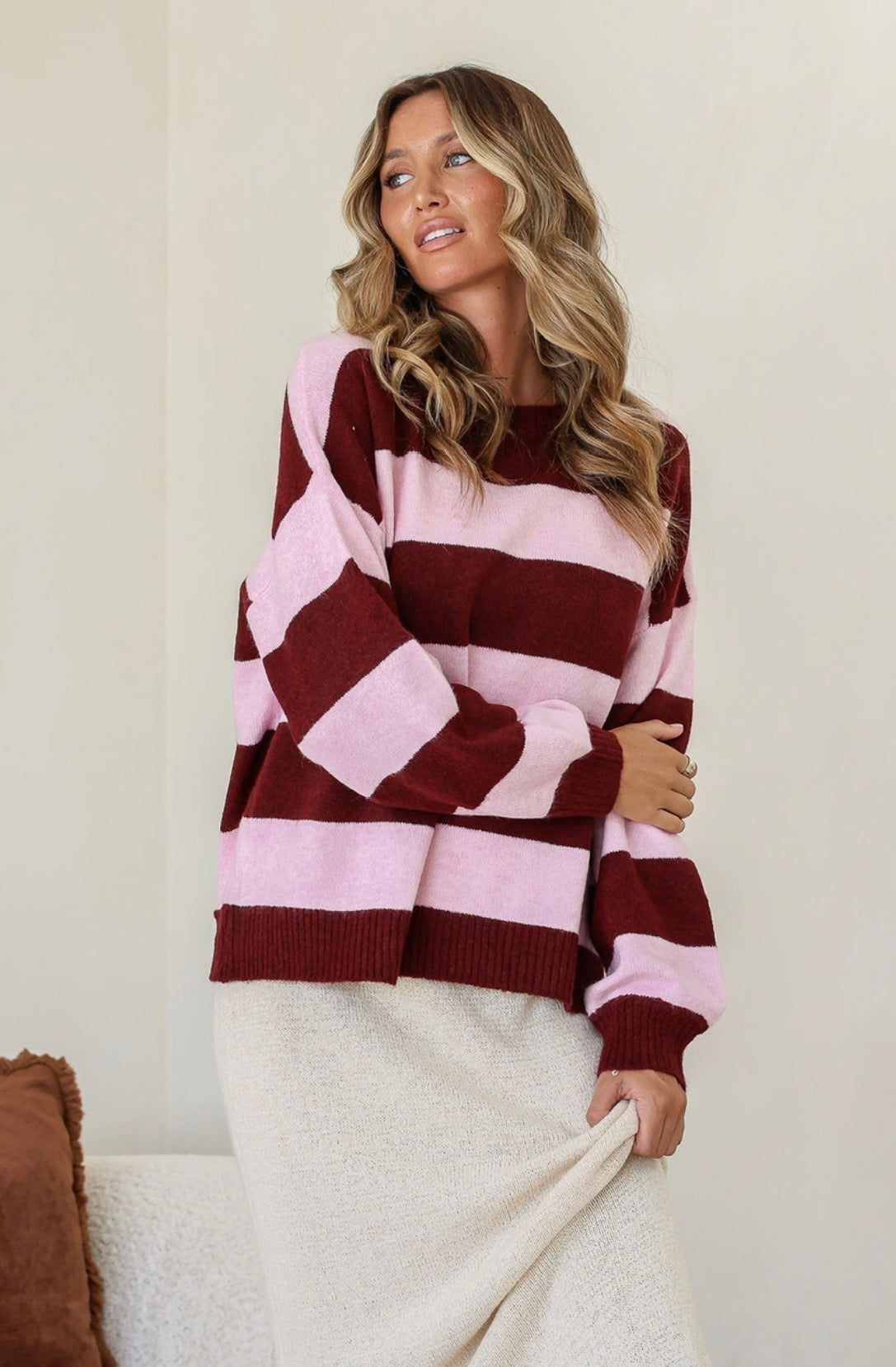 Brady Bunch Knit - Wine/Pink