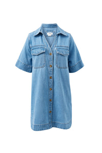 Bonnie Relaxed Shirt Dress - Vintage Blue
