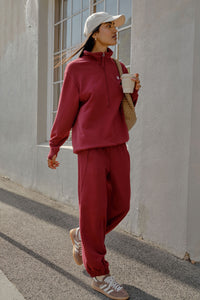 Lonny Oversized Half Zip Sweat - burgundy