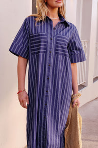 Samara Midi Dress - Prussian Blue Stripe