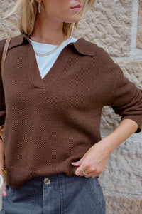 Kira Collared Knit - Chocolate