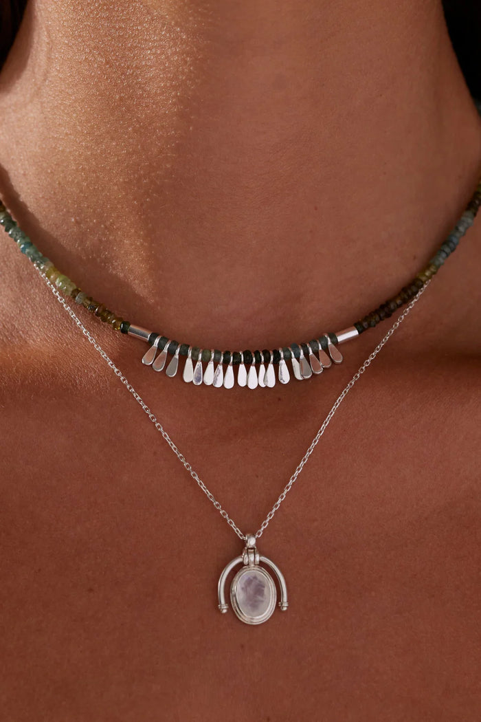 Flora Tourmaline Silver Tassel Necklace