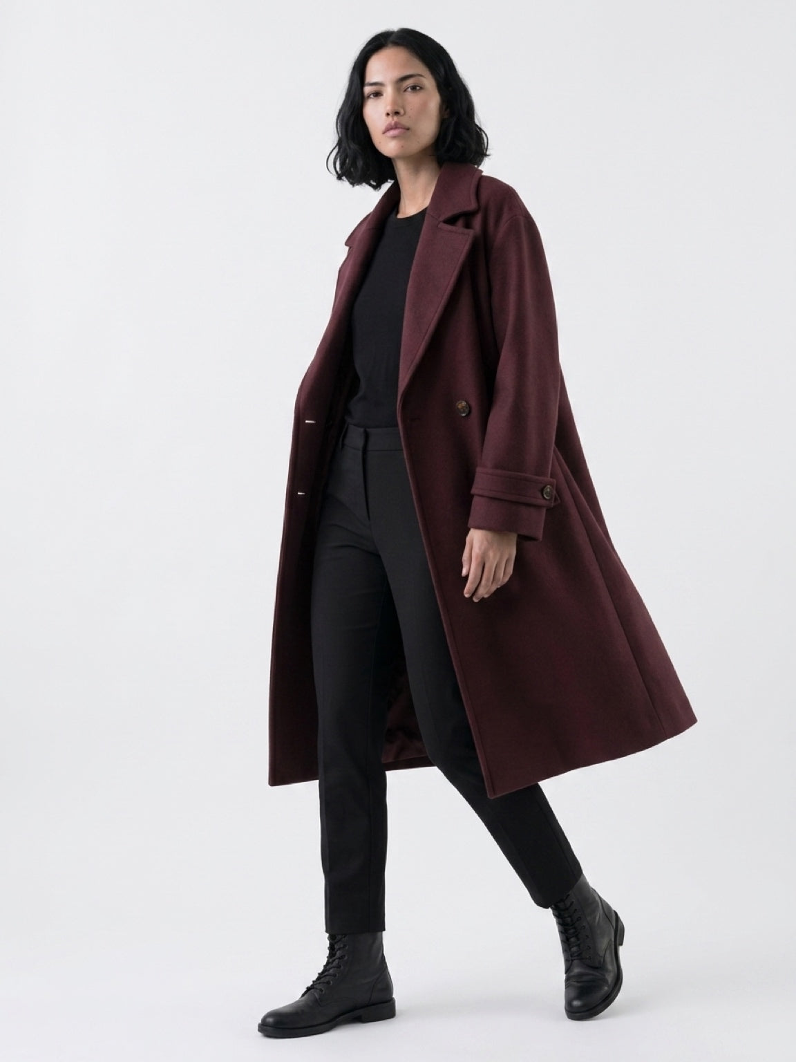Wine Wool Blend Coat
