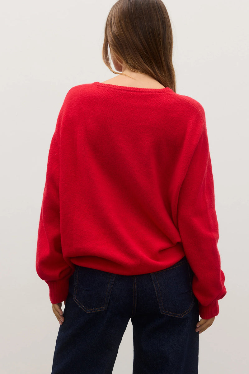 Billie V-Neck Sweater - Cherry Red