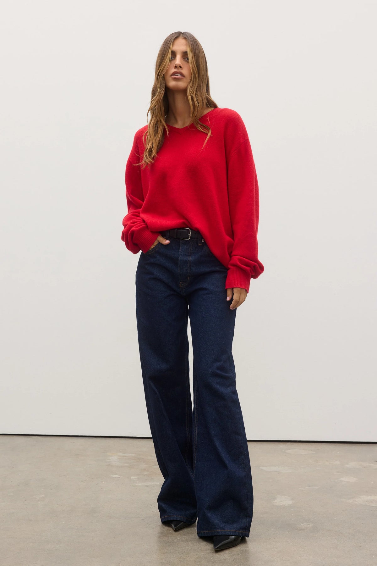 Billie V-Neck Sweater - Cherry Red