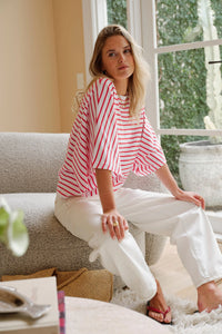 Lucy Relaxed Sleeve Tee - White/Heritage/Red Stripe