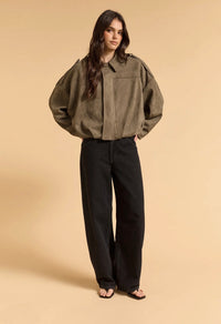 Faux Suede Bomber Jacket – Khaki